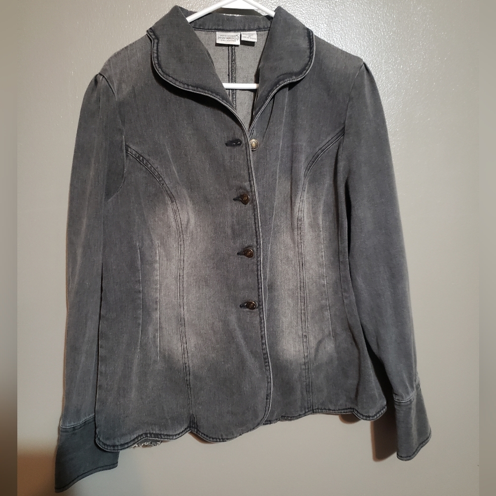 Newport News Jeanology Womens Denim Jacket Black Grey Size 18 Button Front